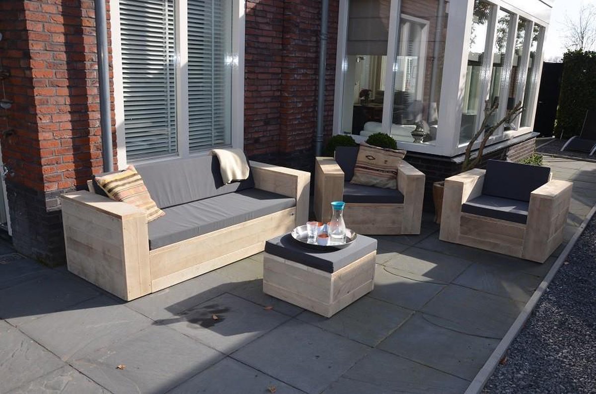Wood4you Loungebank Steigerhout 220lx70hx80d Cm - Incl Kussens - Bruin