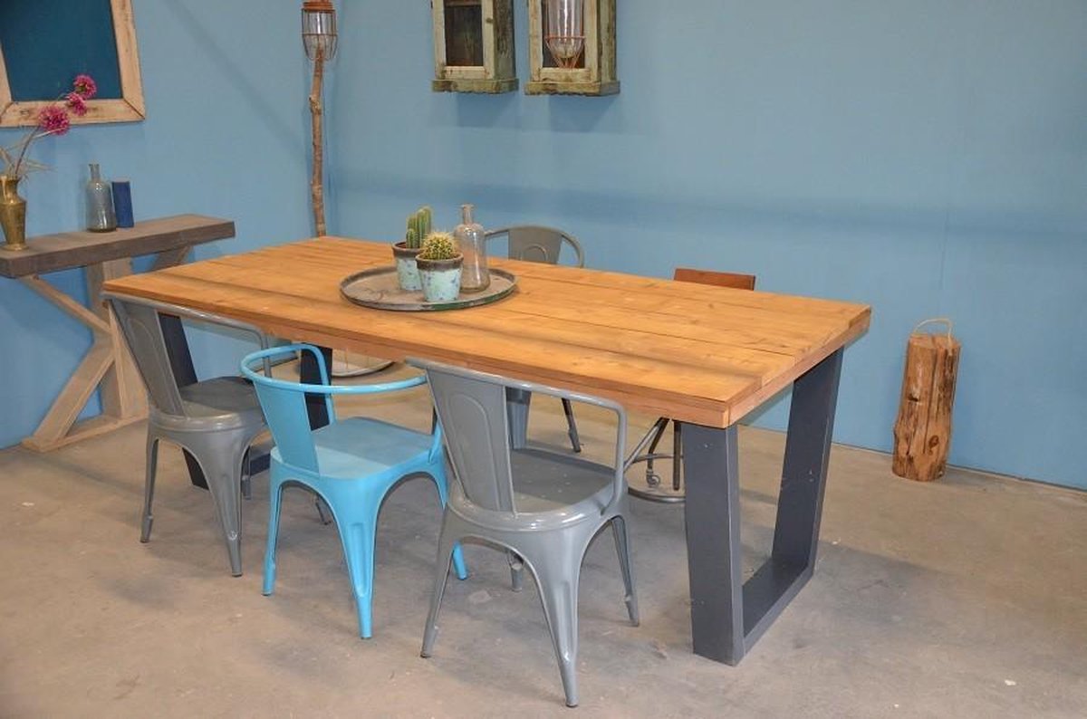 Wood4you Eettafel New York Roasted Wood - Antraciet180/90 Cm - Bruin