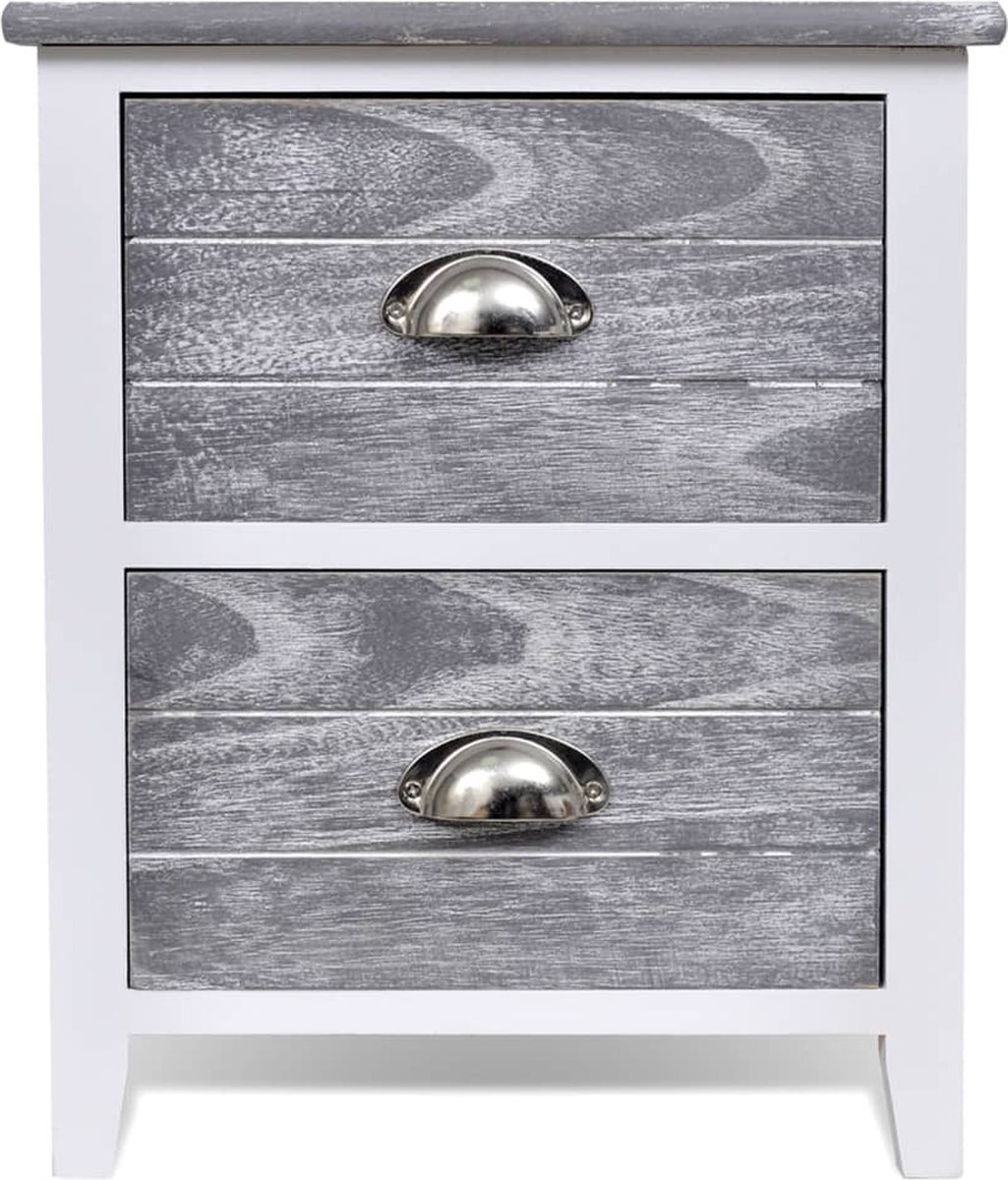 Vidaxl Nachtkastje 38x28x45 Cm Paulowniahout En Wit - Grijs