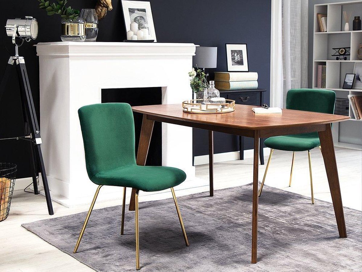 Beliani Rubio Eetkamerstoel Set Van 2 Fluweel 46 X 43 Cm - Groen