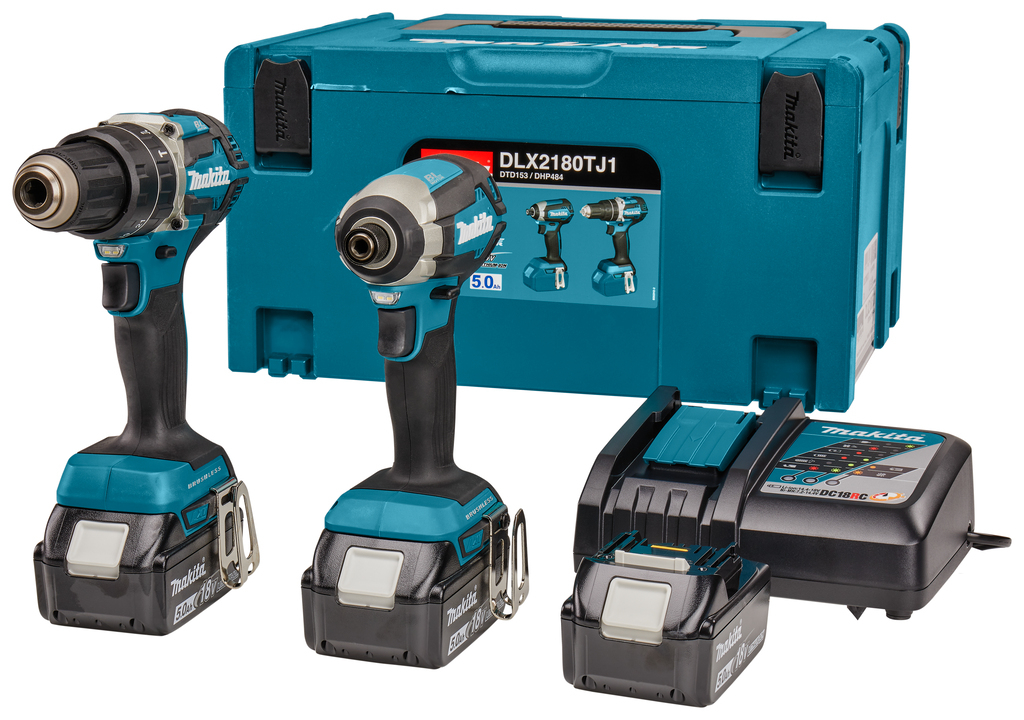 Makita DLX2180TJ1 - DHP484 Accuklopboormachine + DTD153 Accu Slagschroevendraaier 18v 5,0ah Li-ion + 3e accu