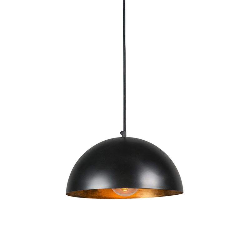 QAZQA Industriële hanglamp met goud 35 cm - Magna Eco - Zwart