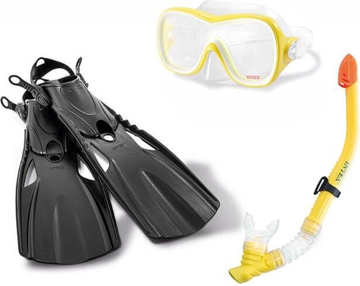 Intex Snorkelset Wave Rider/geel 4-delig - Zwart