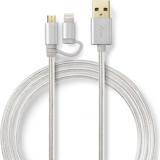 Nedis 2-in-1 Sync- En Oplaadkabel Usb Micro-b Male + Apple Lightning 8-pins Male - Usb A Male 2 Mtr Aluminium