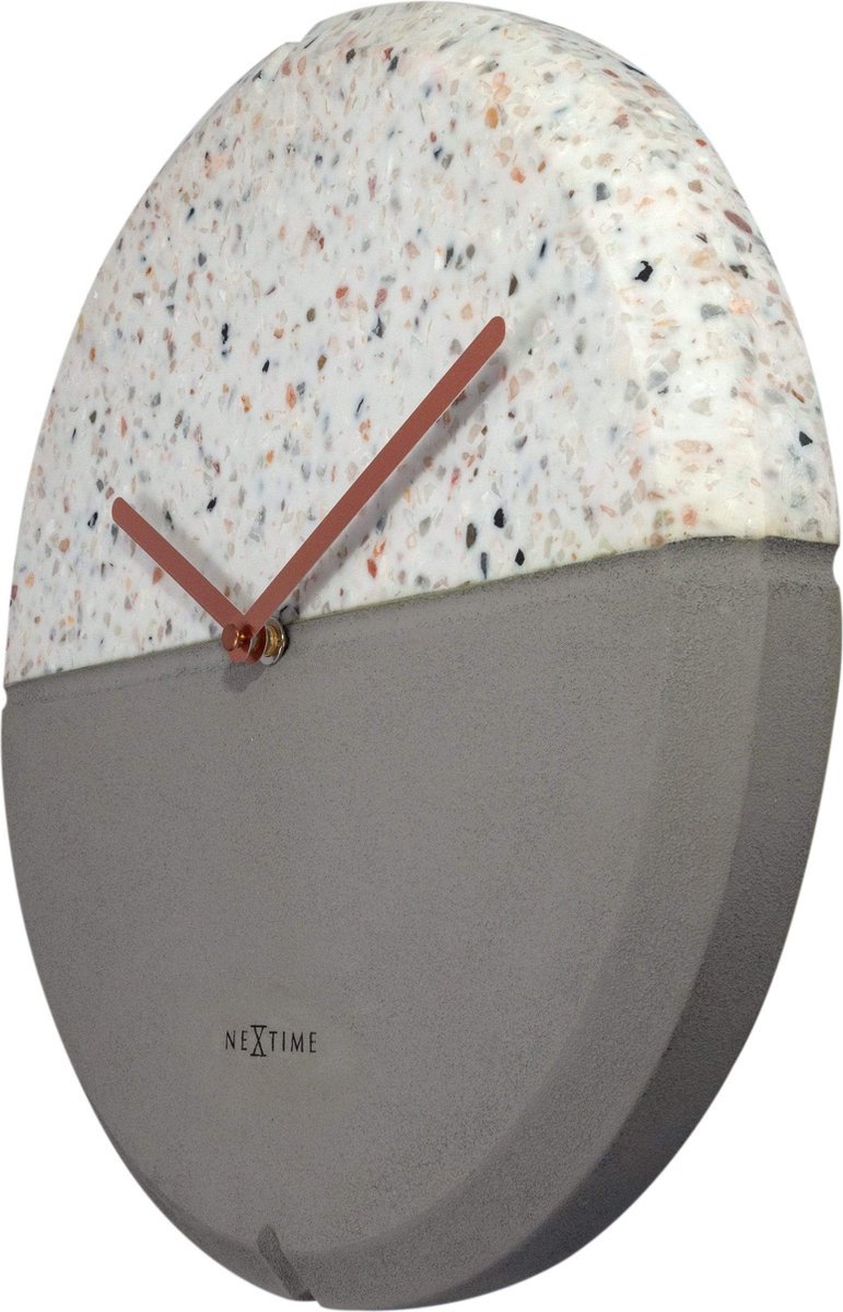Nextime - Conrazzo - Klok - Steen/terraz Ø32cm -/wit - Grijs