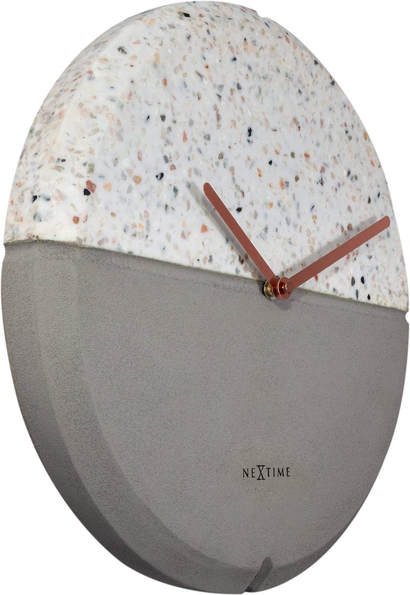 Nextime - Conrazzo - Klok - Steen/terraz Ø32cm -/wit - Grijs