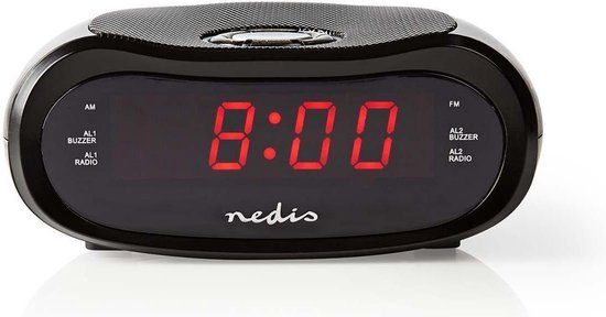 Nedis Digitale Wekkerradio Led Van 0,6"" Fm 20 Voorkeuze-instellingen Sluimeren - Zwart