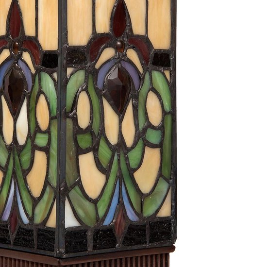 Clayre & Eef Tafellamp Tiffany 12*12*35 Cm E14/max 1*25w Meerkleurig Glas In Lood Lumilamp 5ll-5906 - Bruin