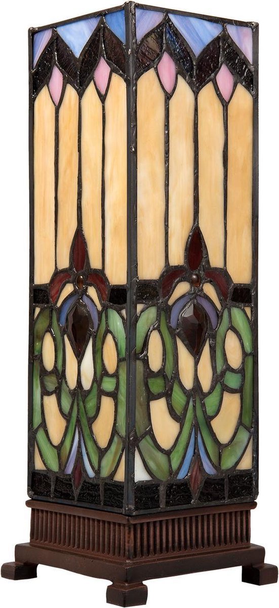 Clayre & Eef Tafellamp Tiffany 12*12*35 Cm E14/max 1*25w Meerkleurig Glas In Lood Lumilamp 5ll-5906 - Bruin