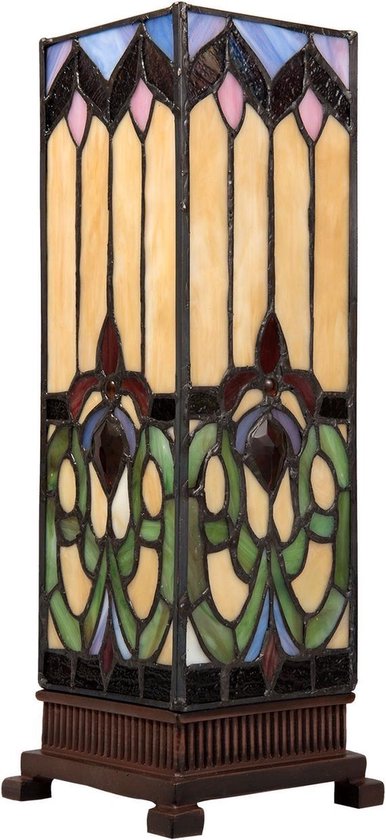 Clayre & Eef Tafellamp Tiffany 12*12*35 Cm E14/max 1*25w Meerkleurig Glas In Lood Lumilamp 5ll-5906 - Bruin