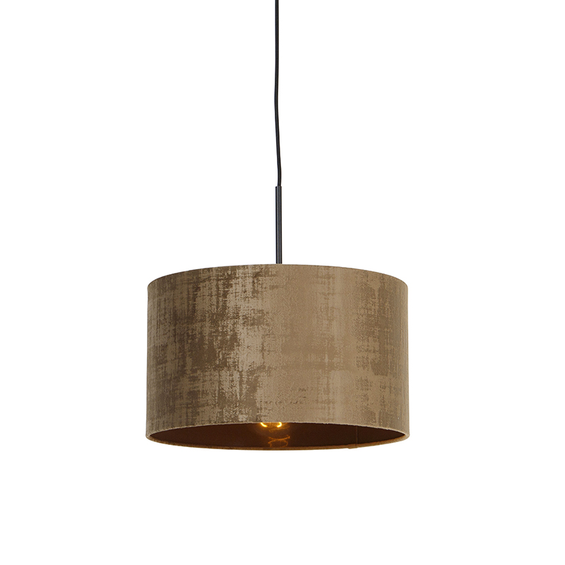 QAZQA Moderne hanglamp zwart met kap 35 cm - Combi - Bruin