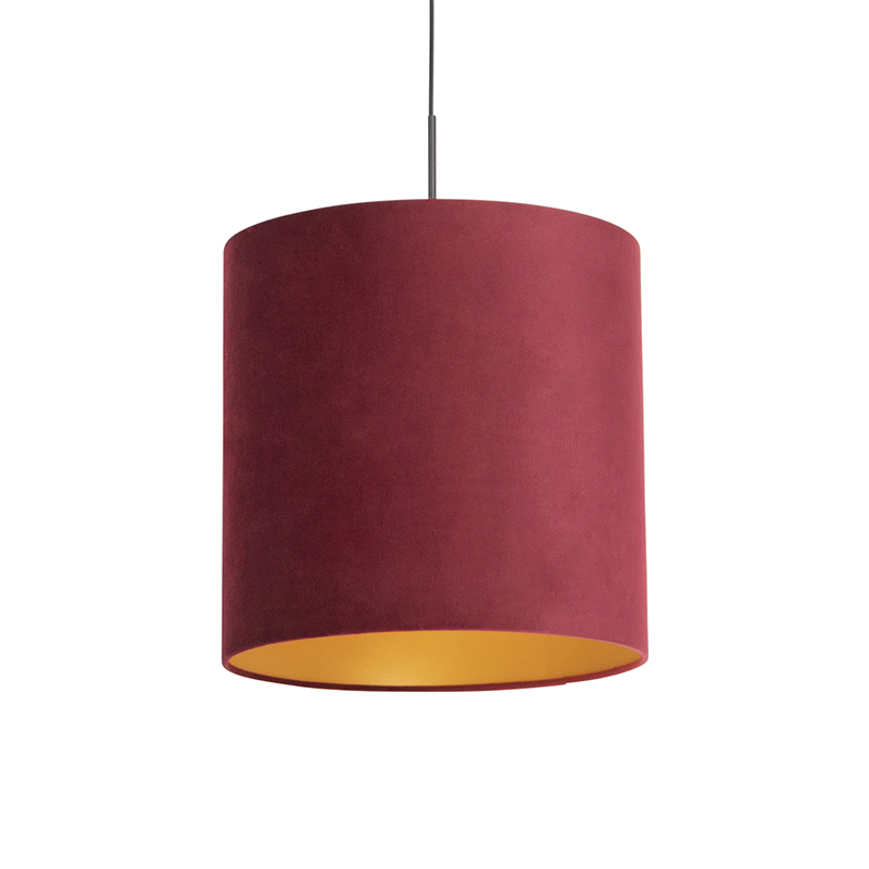 QAZQA Hanglamp met velours kap met goud 40 cm - Combi - Rood