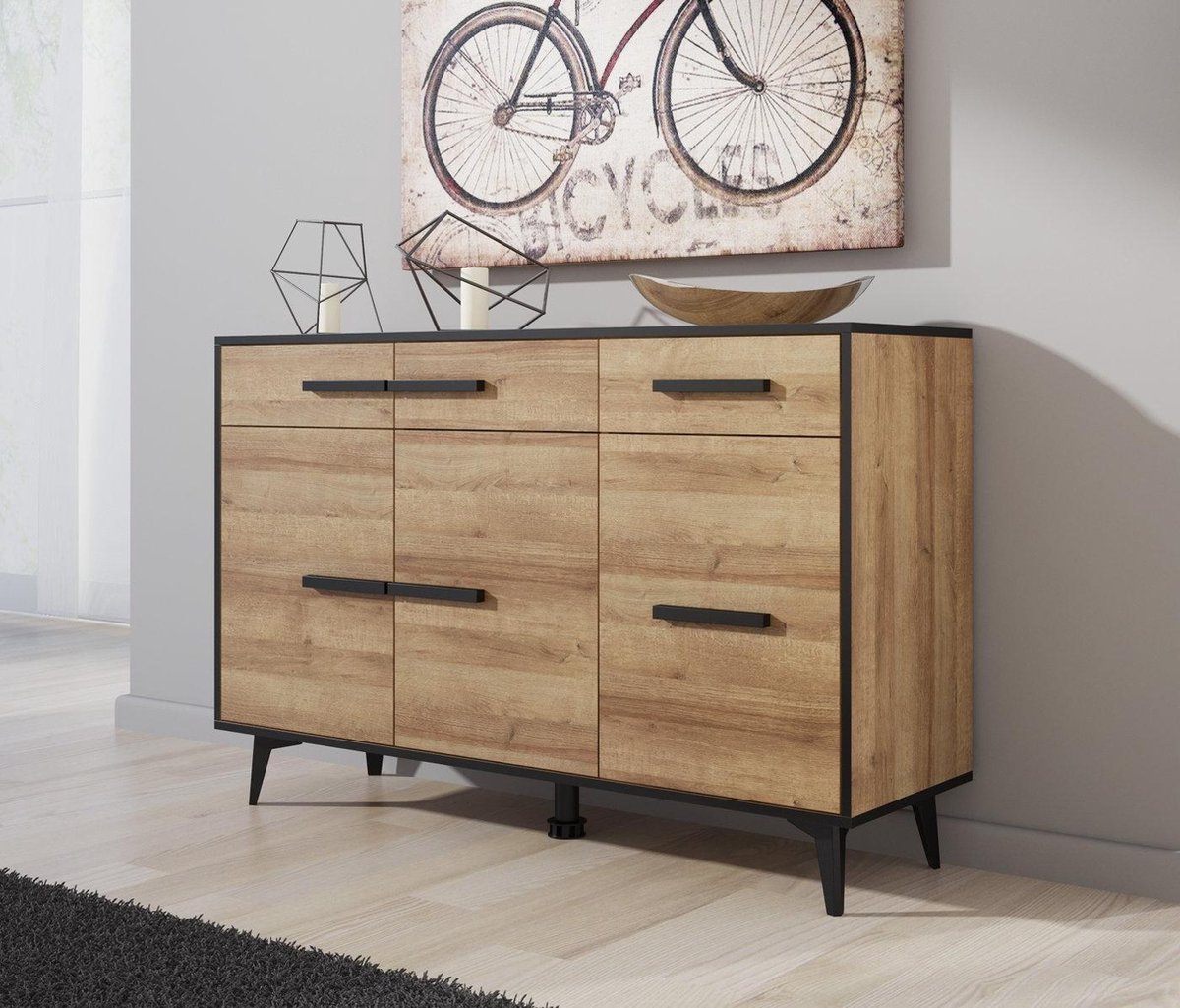 Meubella - Dressoir Frey - Licht Eiken 135 Cm - Bruin