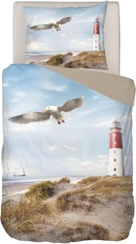 Snoozing Lighthouse Flanel Dekbedovertrek - 1-persoons (140x200/220 Cm + 1 Sloop) - Flanel - Taupe