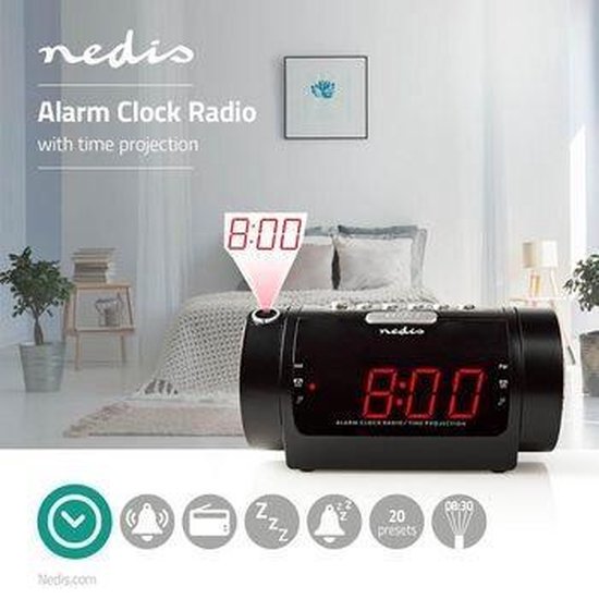 Nedis Digitale Wekkerradio Met Display Led Van 0,9"" Fm Dubbel Alarm Sluimeren - Zwart