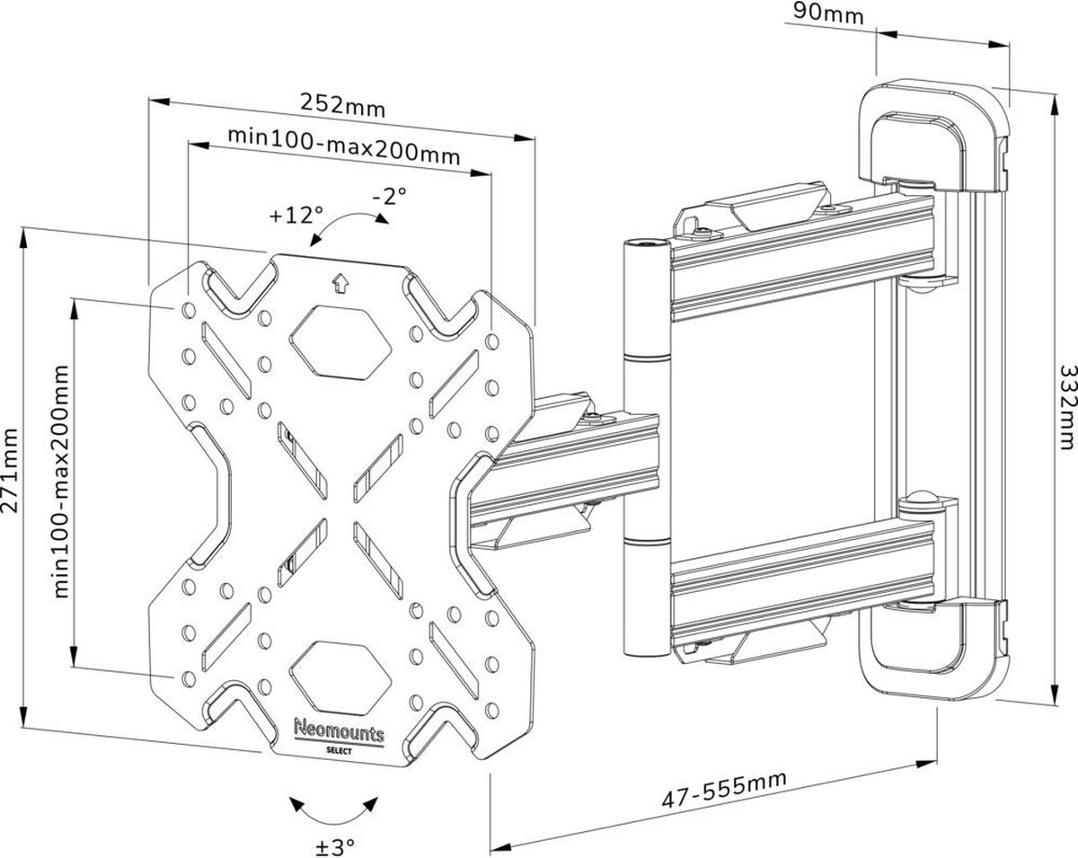 NewStar NEOMOUNTS BY WL40S-850BL12 full motion wandsteun voor 32-55" - Zwart