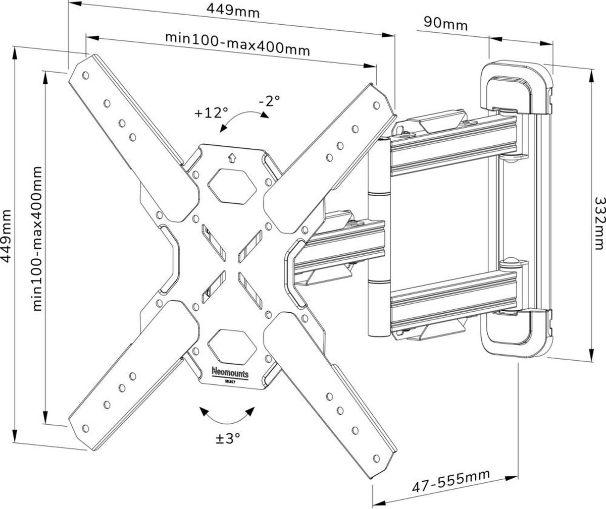 NewStar NEOMOUNTS BY WL40S-850BL14 full motion wandsteun voor 32-65" - Zwart