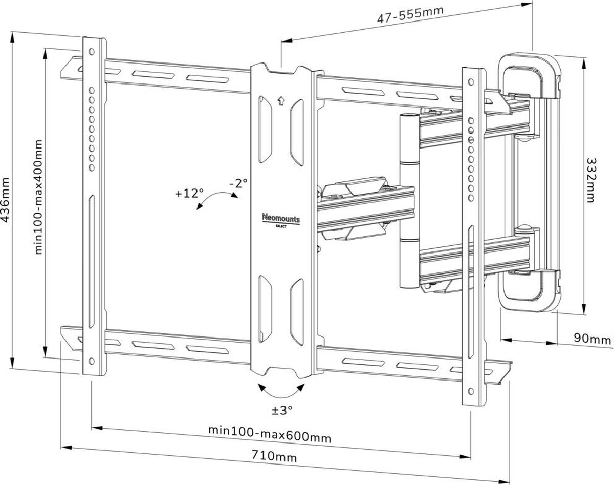 NewStar NEOMOUNTS BY WL40S-850BL16 full motion wandsteun voor 40-70" - Zwart