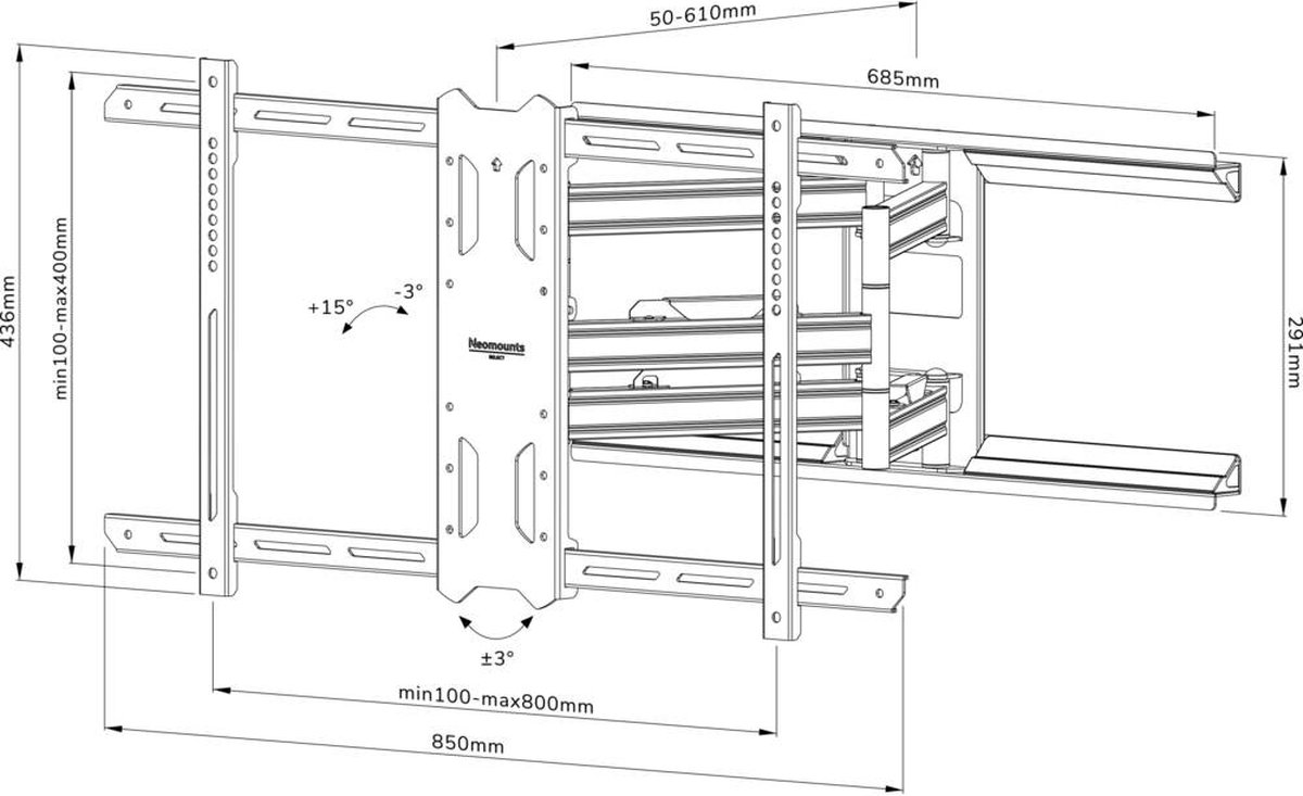 NewStar NEOMOUNTS BY WL40S-850BL18 full motion wandsteun voor 43-86" - Zwart