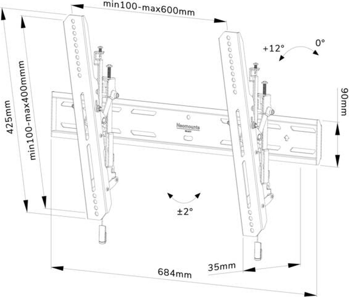NewStar NEOMOUNTS BY WL35S-850BL16 kantelbare wandsteun voor 40-82" - Zwart