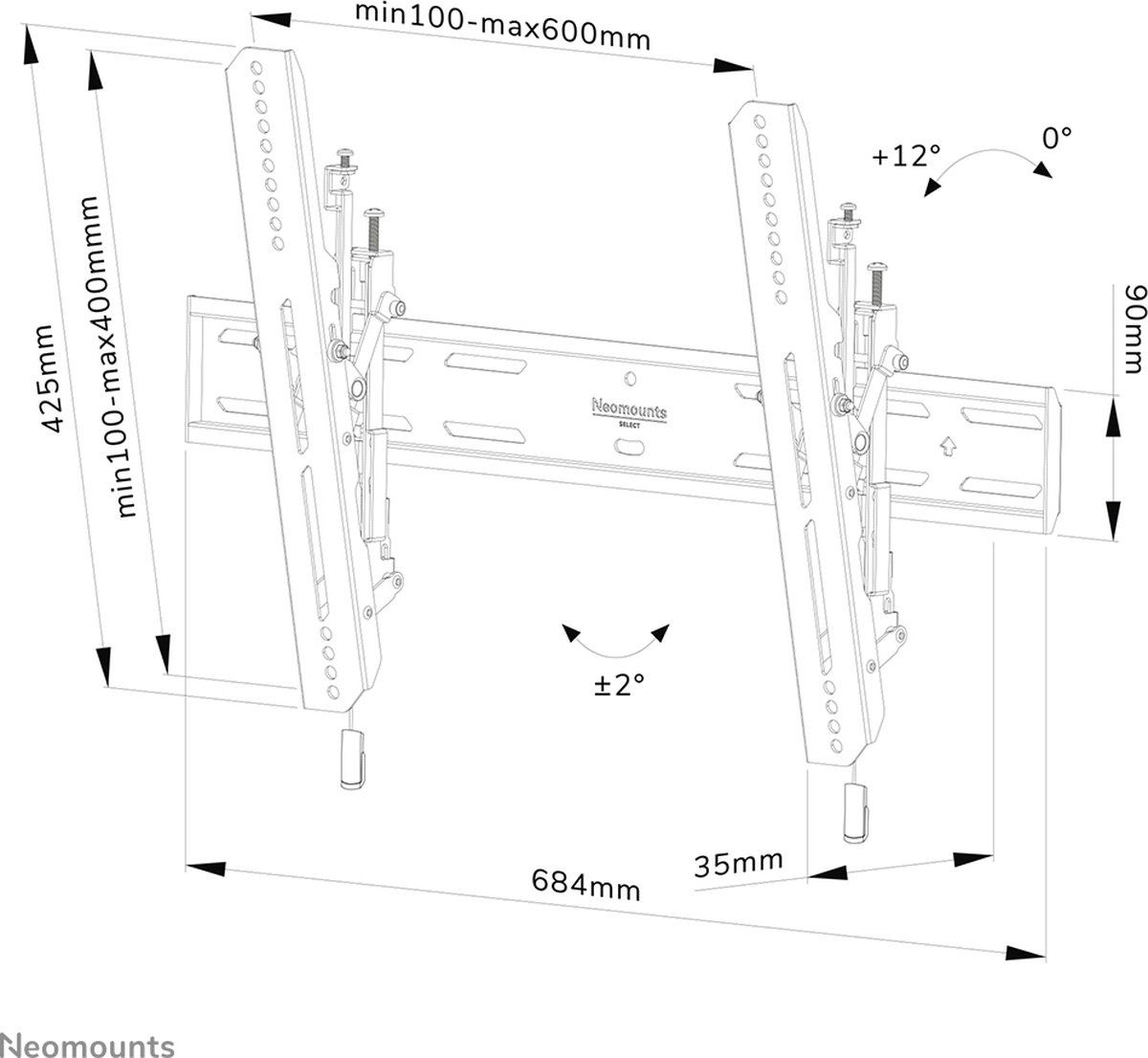 NewStar NEOMOUNTS BY WL35S-850BL16 kantelbare wandsteun voor 40-82" - Zwart