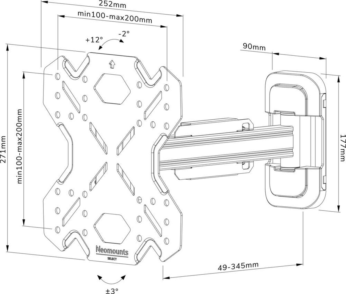 NewStar NEOMOUNTS BY WL40S-840BL12 full motion wandsteun voor 32-55" - Zwart