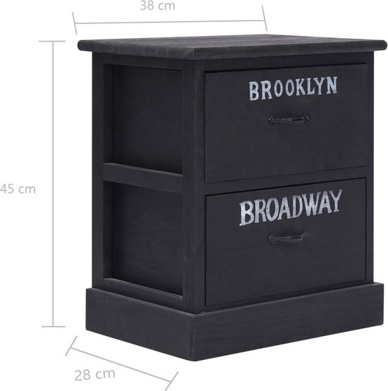 Vidaxl Nachtkastje 38x28x45 Cm Paulowniahout - Zwart