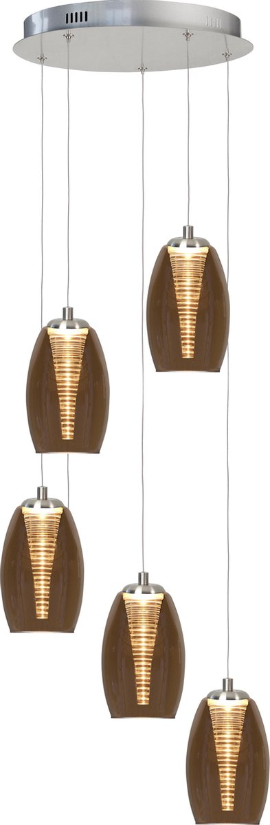Highlight Hanglamp Nebula 5 Lichts Ø 35 Cm Amber Glas - Silver