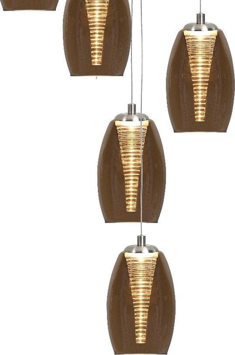 Highlight Hanglamp Nebula 5 Lichts Ø 35 Cm Amber Glas - Silver