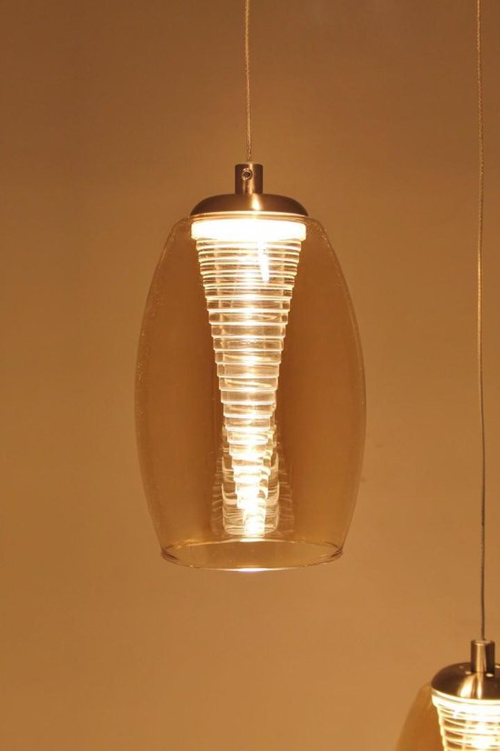 Highlight Hanglamp Nebula 5 Lichts Ø 35 Cm Amber Glas - Silver