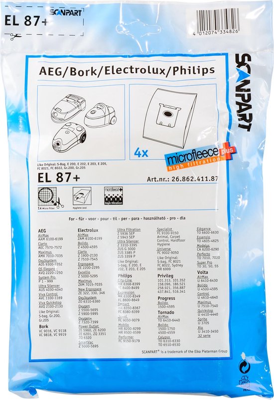Scanpart Huismerk Stofzuigerzakken El87+ 4 Stuks - Bruin
