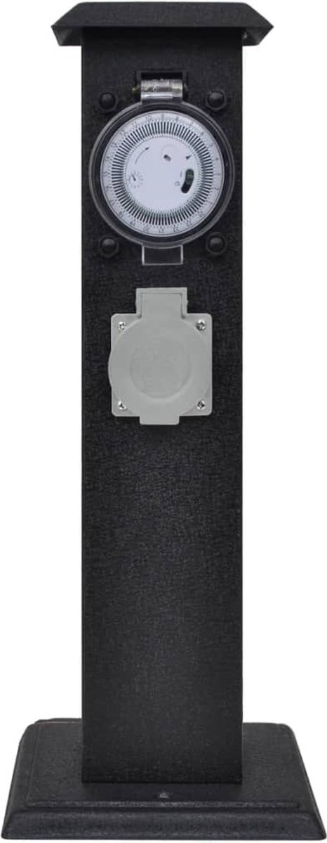 Buitenstopcontact Op Zuil Met Tijdschakelaar - Zwart