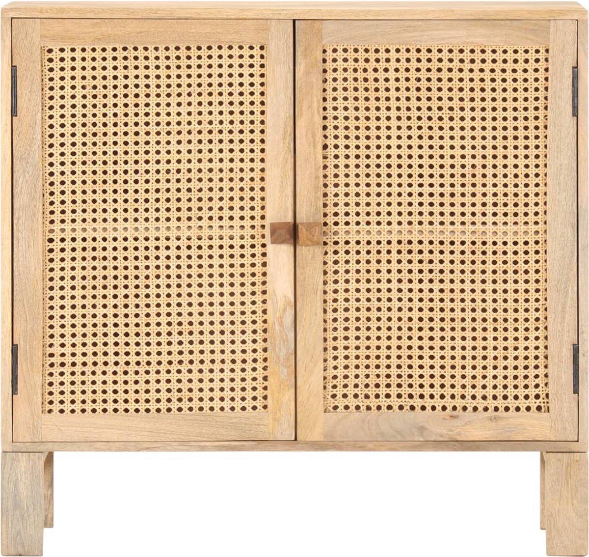 Vidaxl Dressoir 80x30x73 Cm Massief Mangohout En Natuurlijk Riet - Bruin