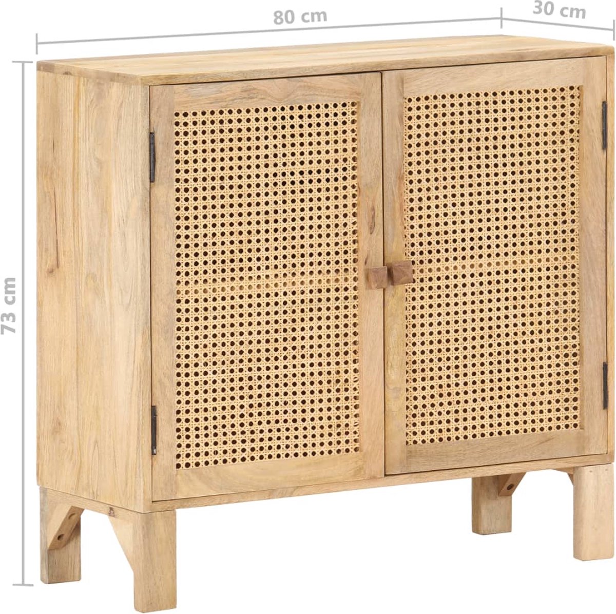 Vidaxl Dressoir 80x30x73 Cm Massief Mangohout En Natuurlijk Riet - Bruin