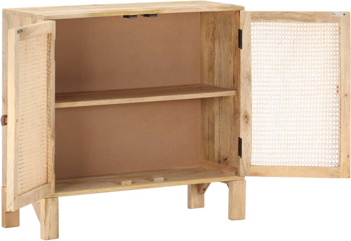 Vidaxl Dressoir 80x30x73 Cm Massief Mangohout En Natuurlijk Riet - Bruin