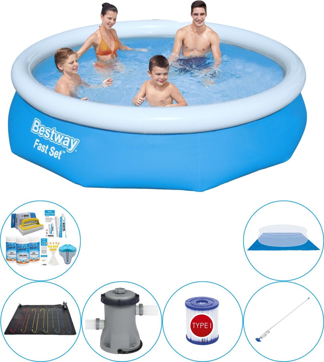 Bestway Fast Set Rond 305x76 Cm - 7-delig - Zwembad Set - Blauw