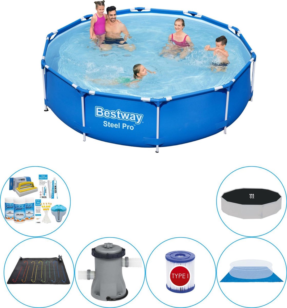 Bestway Steel Pro Rond 305x76 Cm - Zwembad Combinatie Deal - Blauw