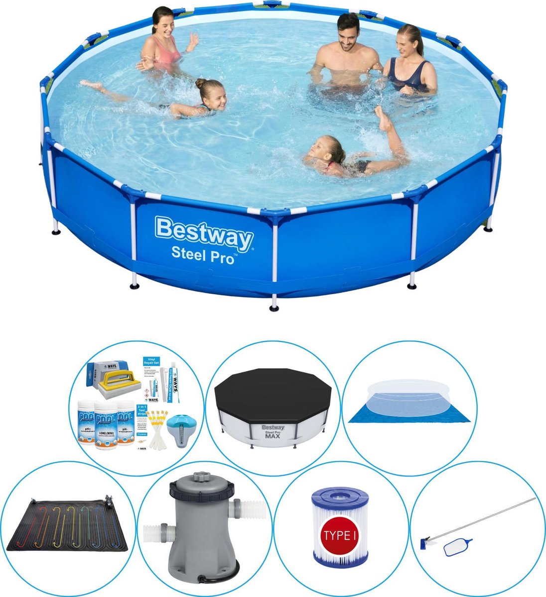 Bestway Steel Pro Rond 366x76 Cm - Zwembad Met Accessoires - Blauw