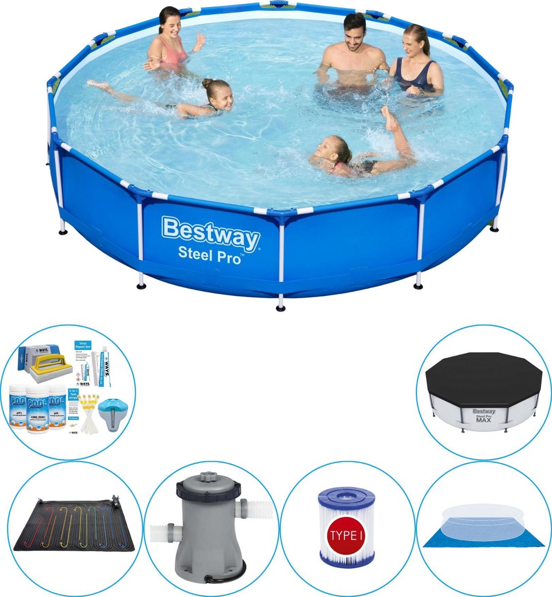 Bestway Steel Pro Rond 366x76 Cm - Zwembad Combi Deal - Blauw