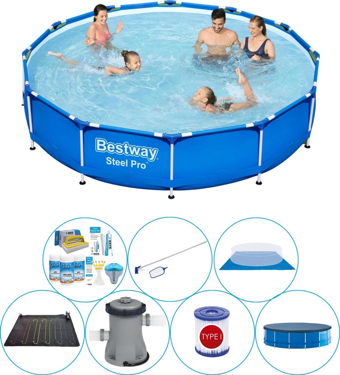 Bestway Zwembad Met Accessoires - Steel Pro Rond 366x76 Cm - Blauw