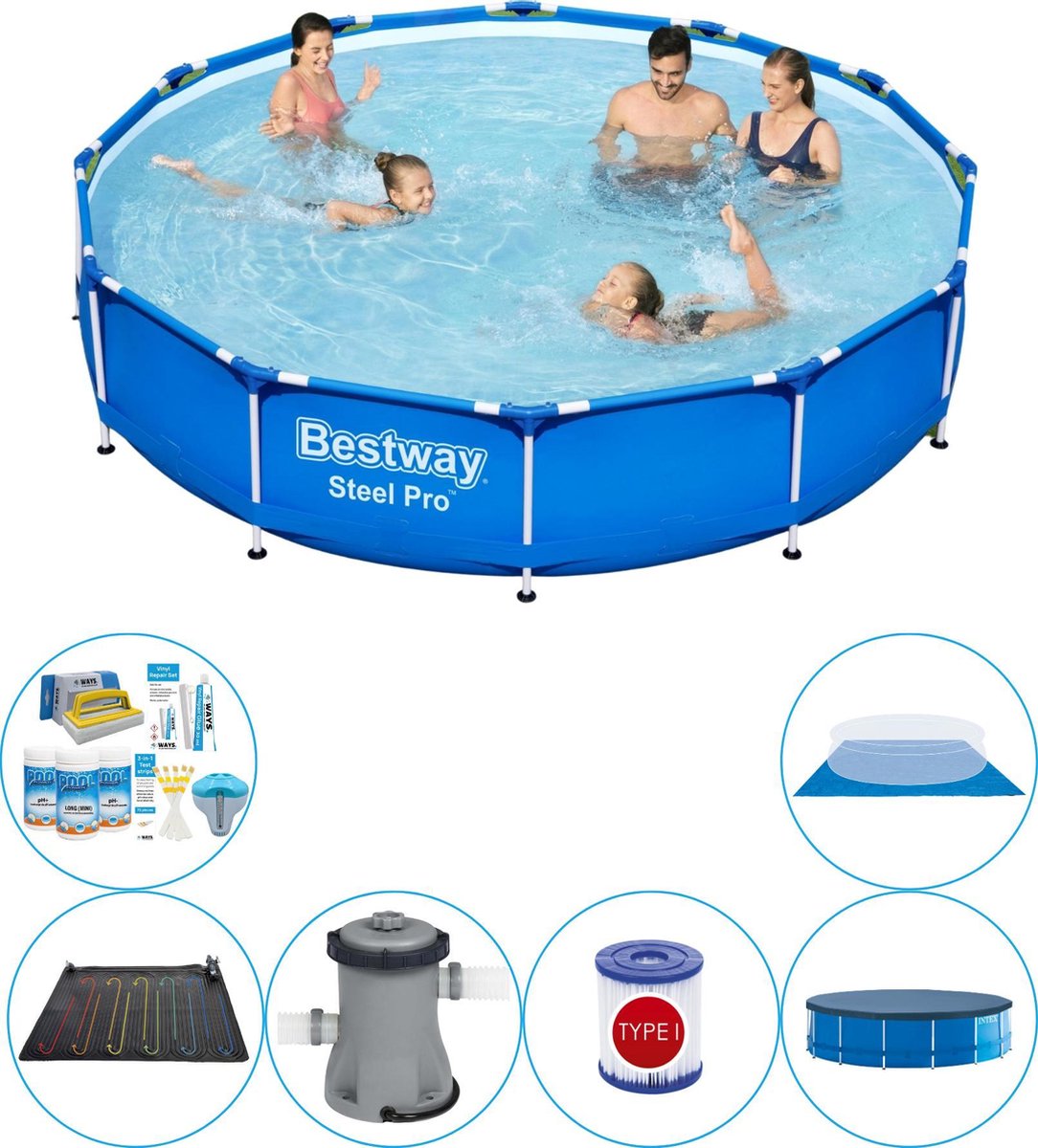 Bestway Zwembad Combi Deal - Steel Pro Rond 366x76 Cm - Blauw