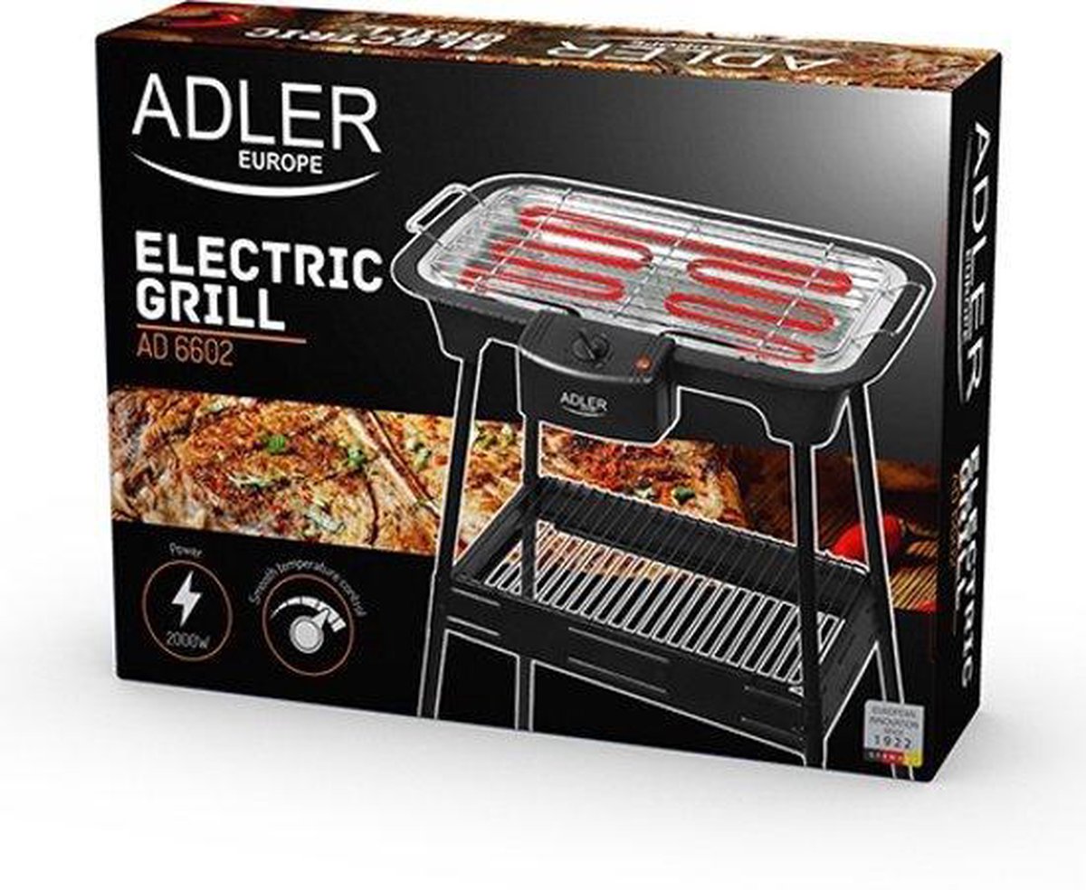Adler Ad 6602 - Elektrische Barbecue - 2000 Watt - - Zwart