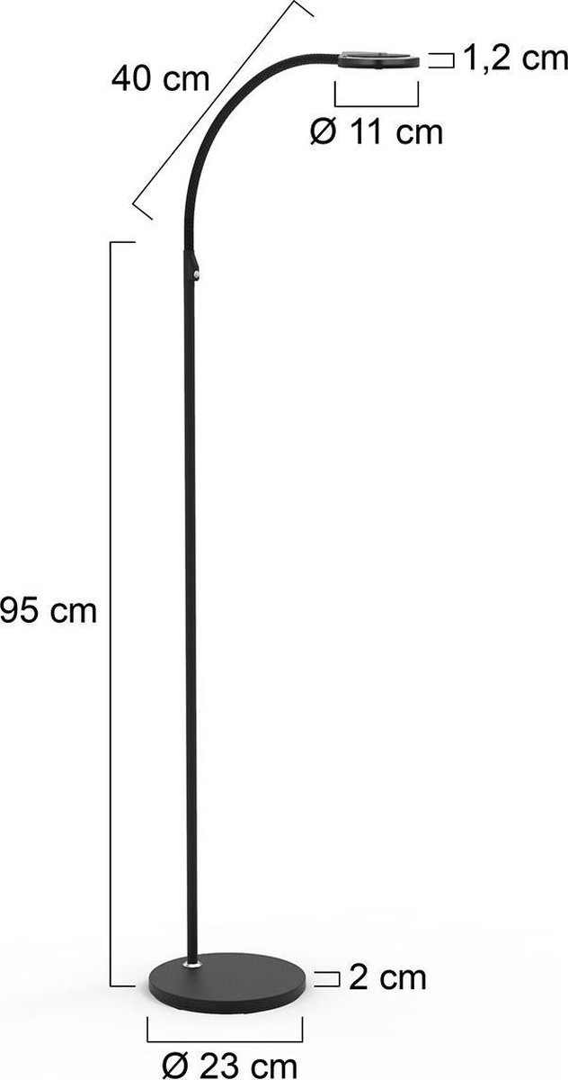 Steinhauer Turound Staande Lamp - Leeslamp - Buigbare Leesarm - Incl. Led - Dimmer - Met Glas - Zwart