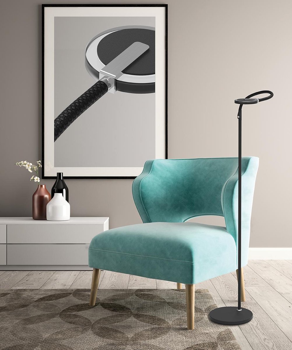 Steinhauer Turound Staande Lamp - Leeslamp - Buigbare Leesarm - Incl. Led - Dimmer - Met Glas - Zwart