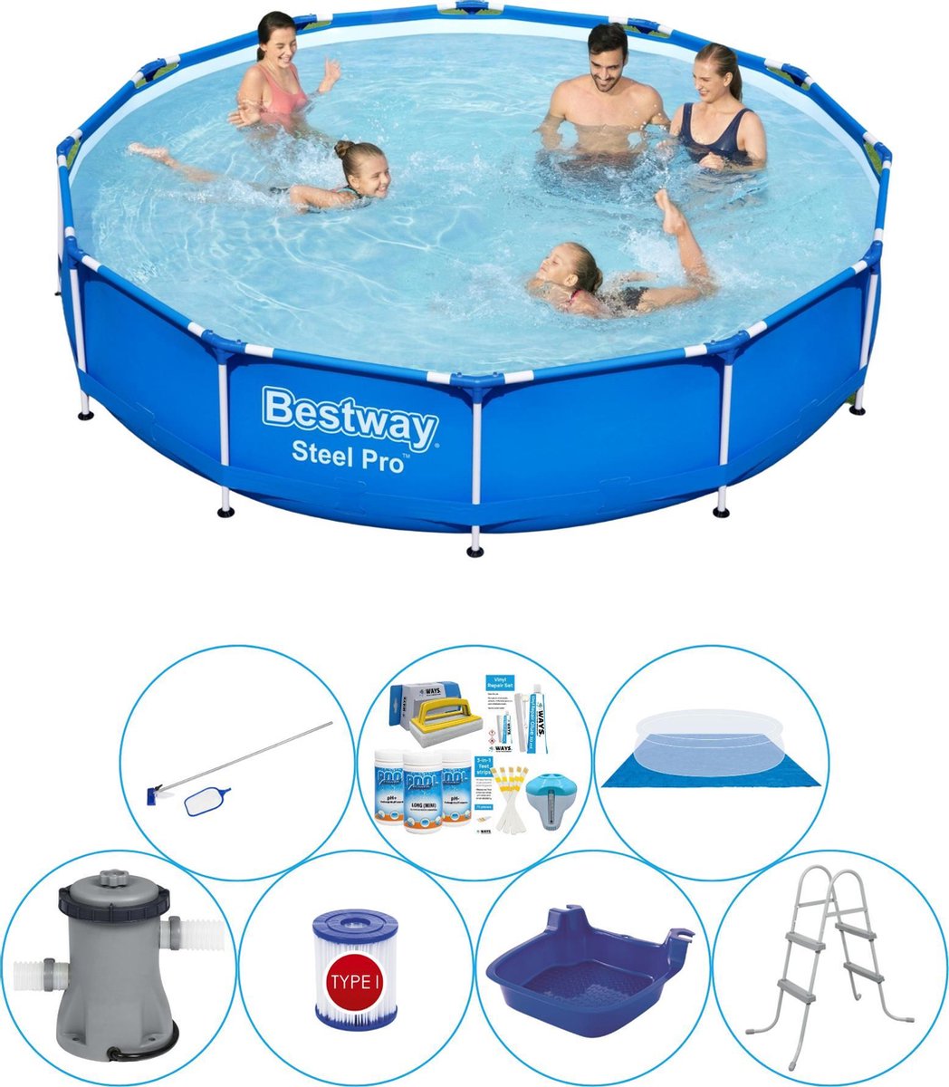 Bestway Steel Pro Rond 366x76 Cm - 8-delig - Zwembad Inclusief Accessoires - Blauw