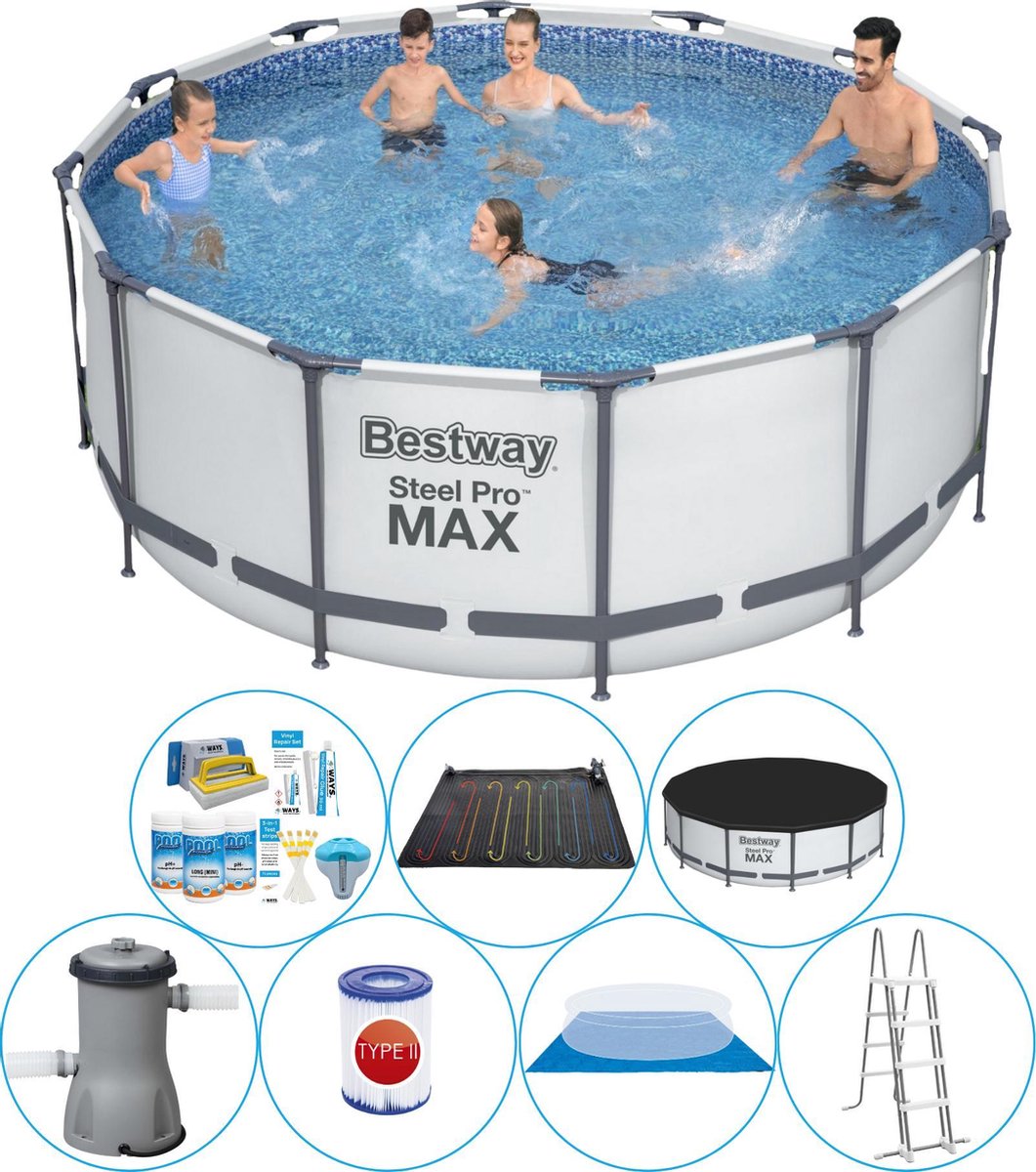 Bestway Steel Pro Max Rond 366x122 Cm - Zwembad Combi Deal - Grijs