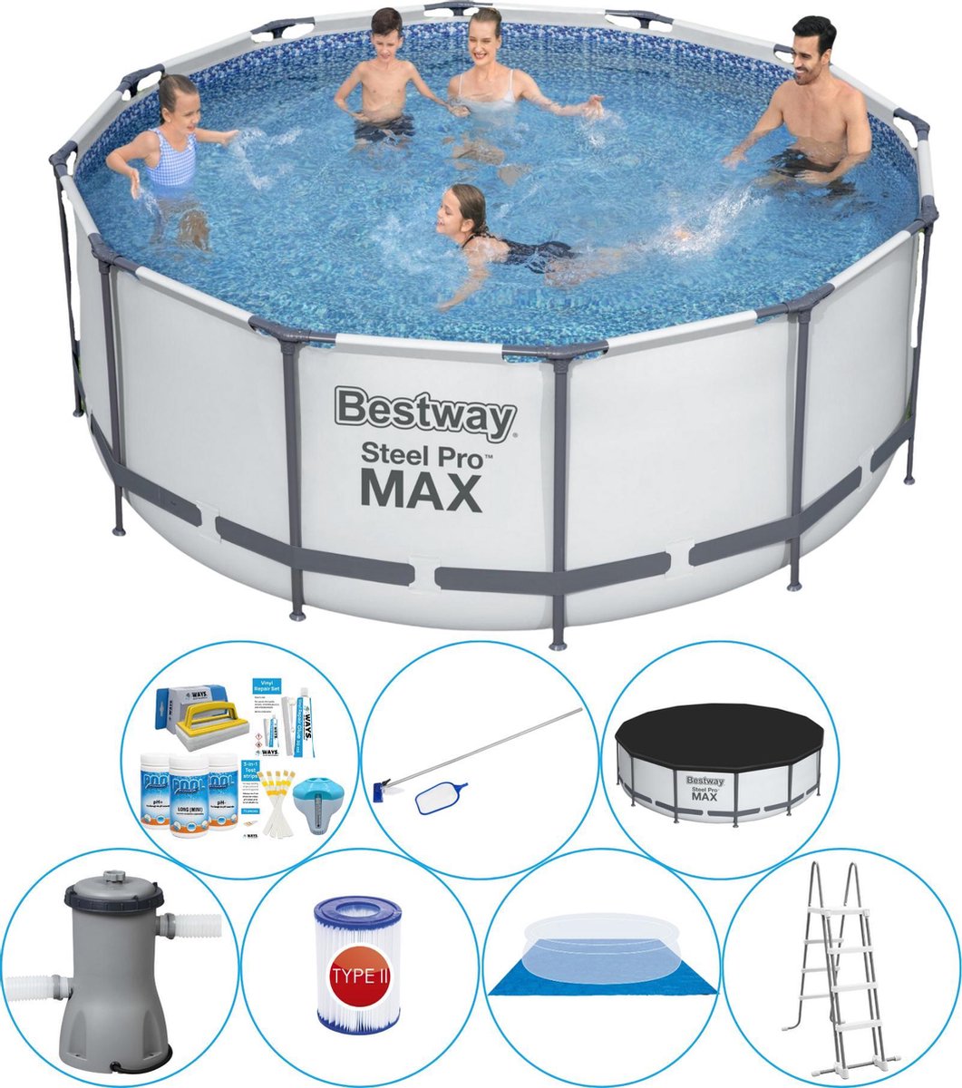 Bestway Steel Pro Max Rond 366x122 Cm - Zwembad Pakket - Grijs