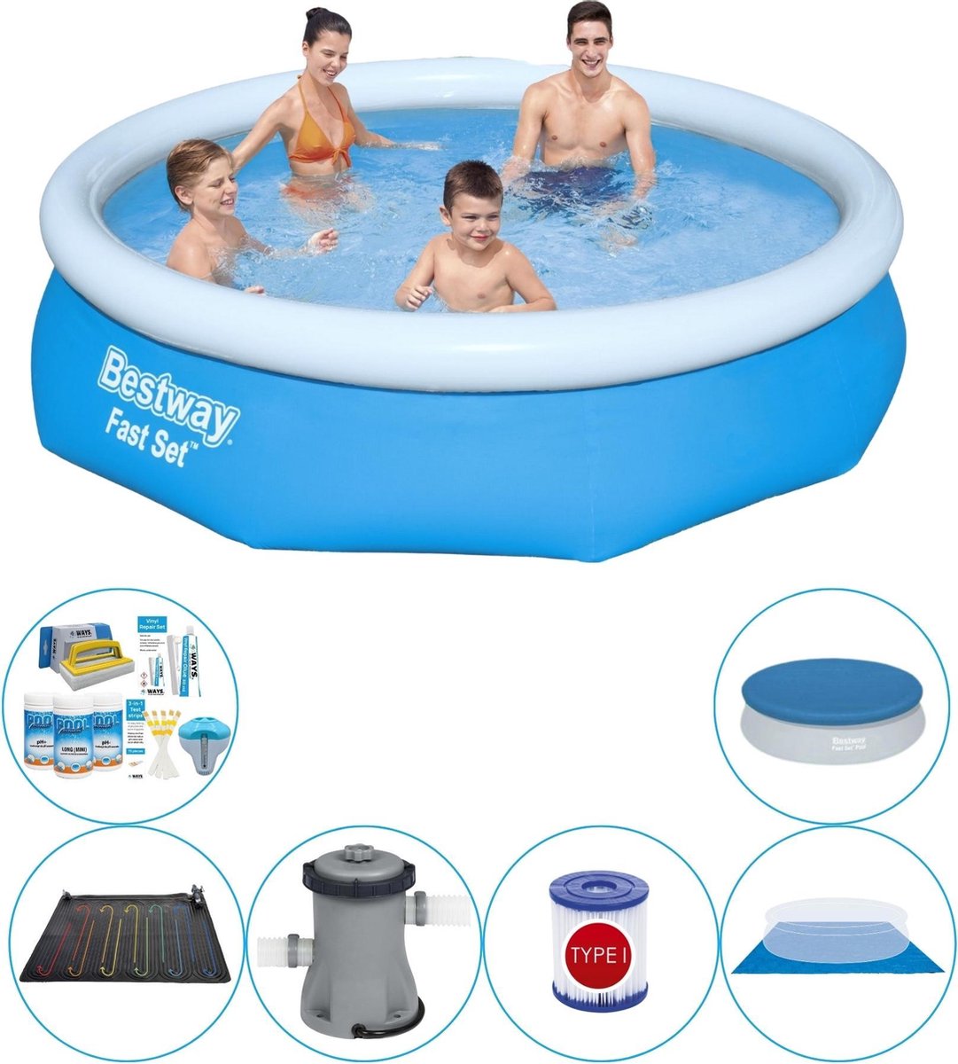 Bestway Fast Set Rond 305x76 Cm - Zwembad Combi Deal - Blauw