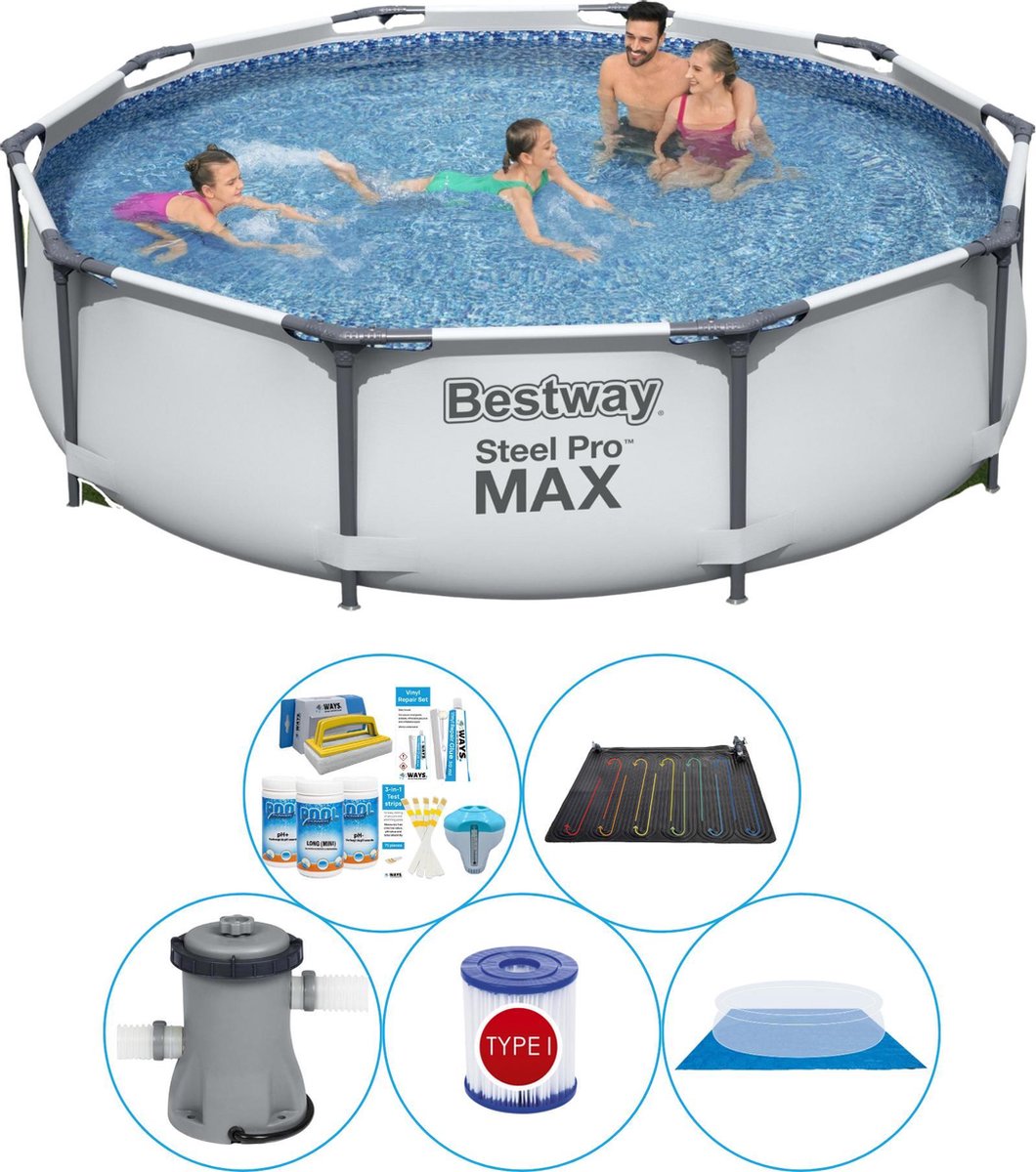 Bestway Zwembad Combi Deal - 6-delig - Steel Pro Max Rond 305x76 Cm - Grijs