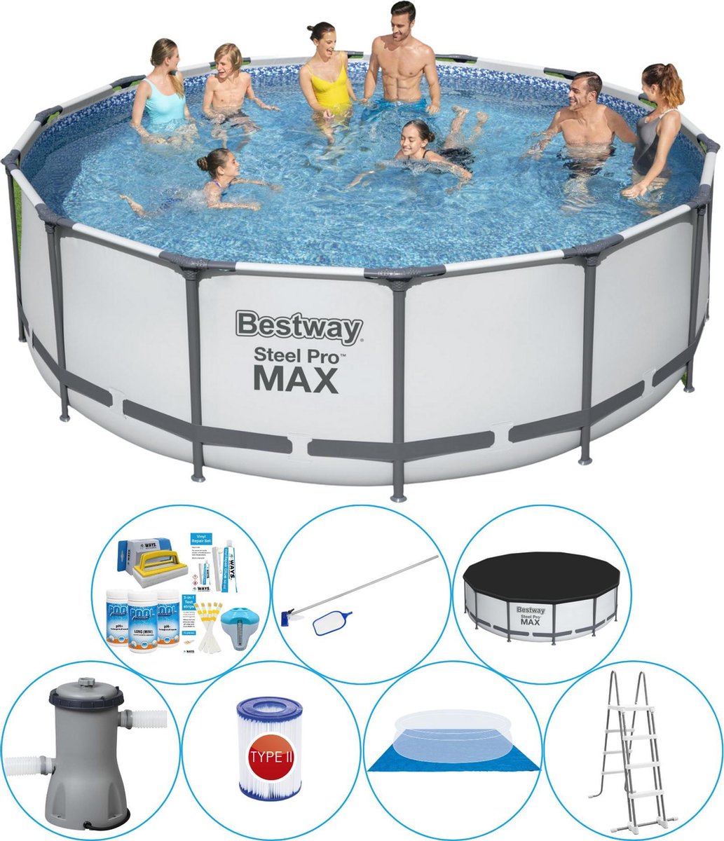 Bestway Steel Pro Max Rond 427x122 Cm - Zwembad Pakket - Grijs